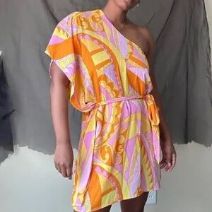 Show Me Your MuMu One-Shoulder Dress in Orange and Pink